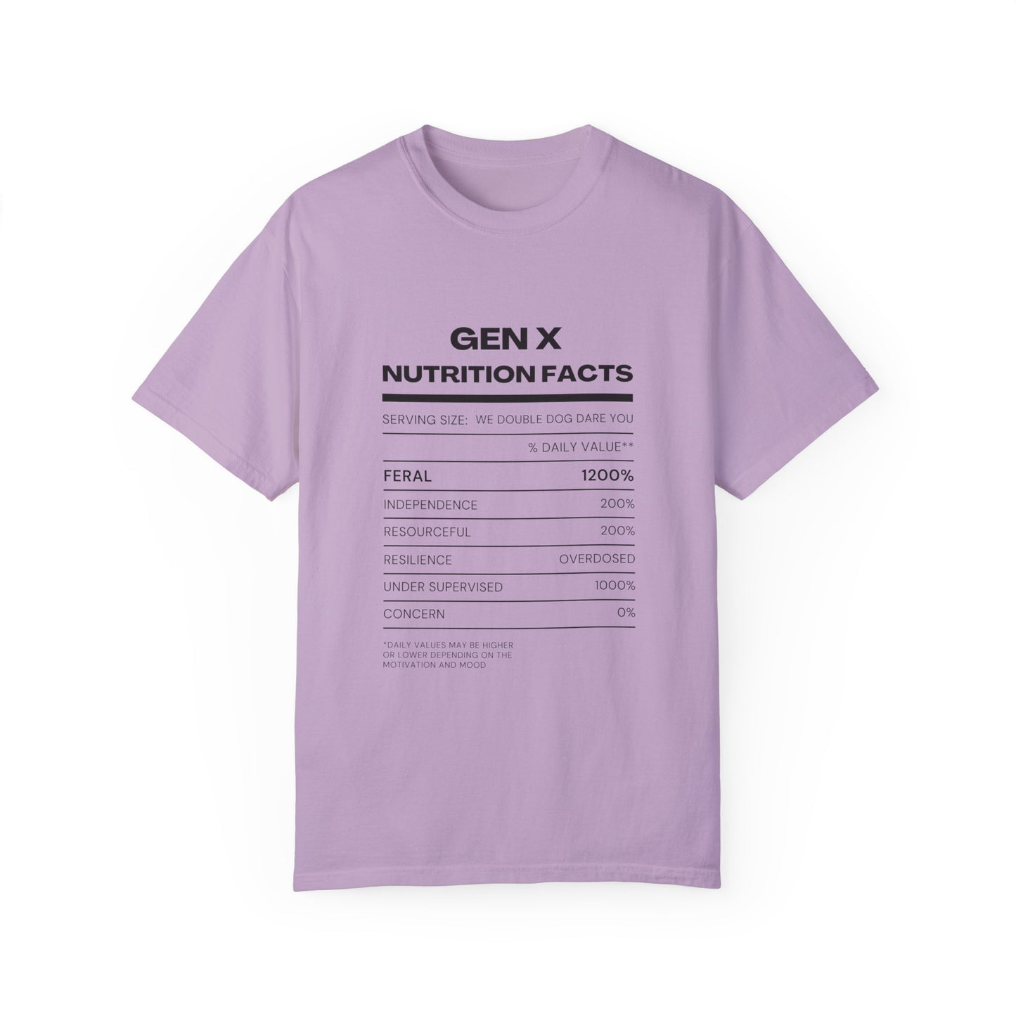 Gen X Nutritional Facts tee
