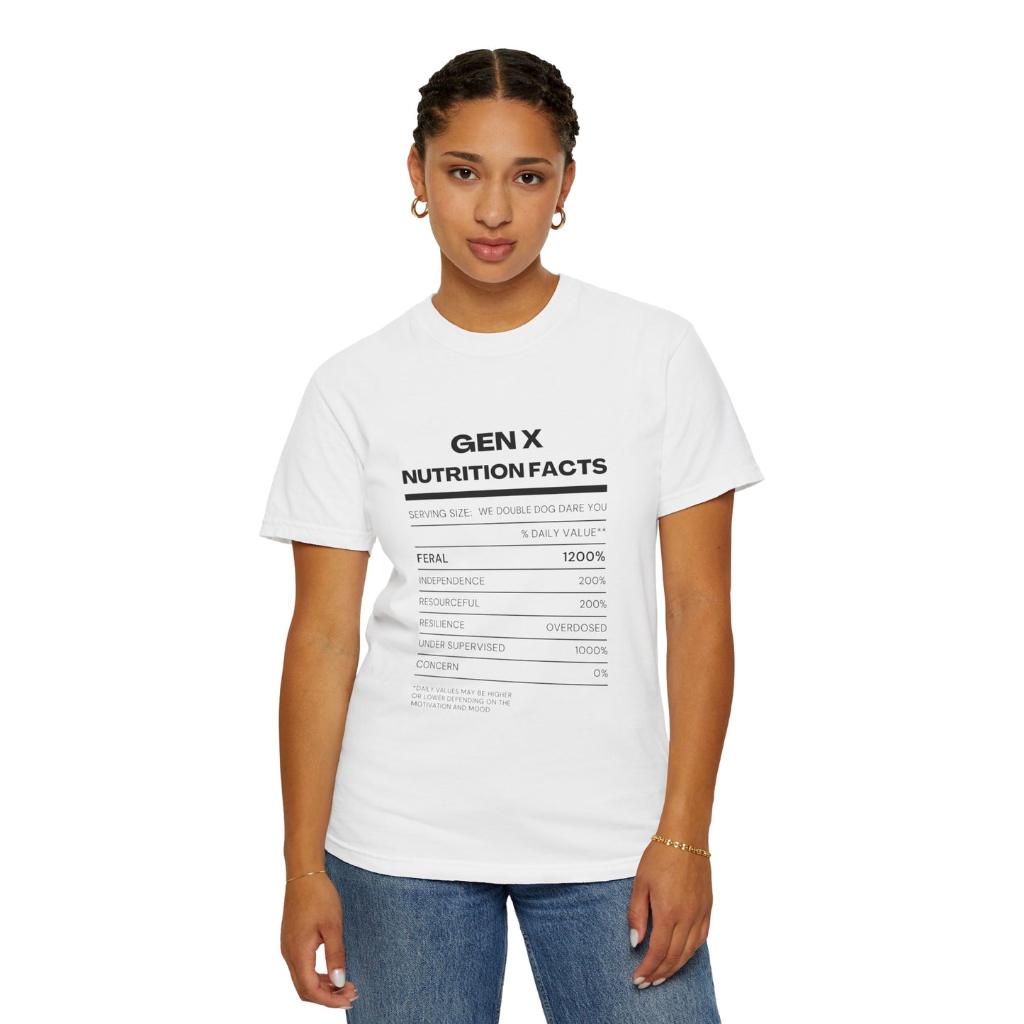 Gen X Nutritional Facts tee