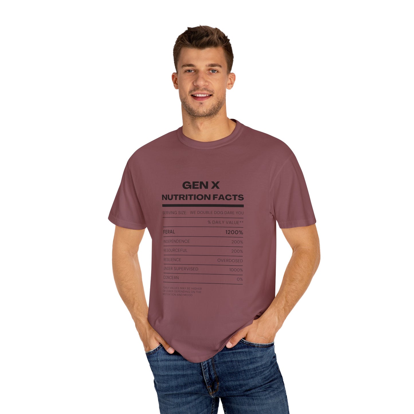 Gen X Nutritional Facts tee