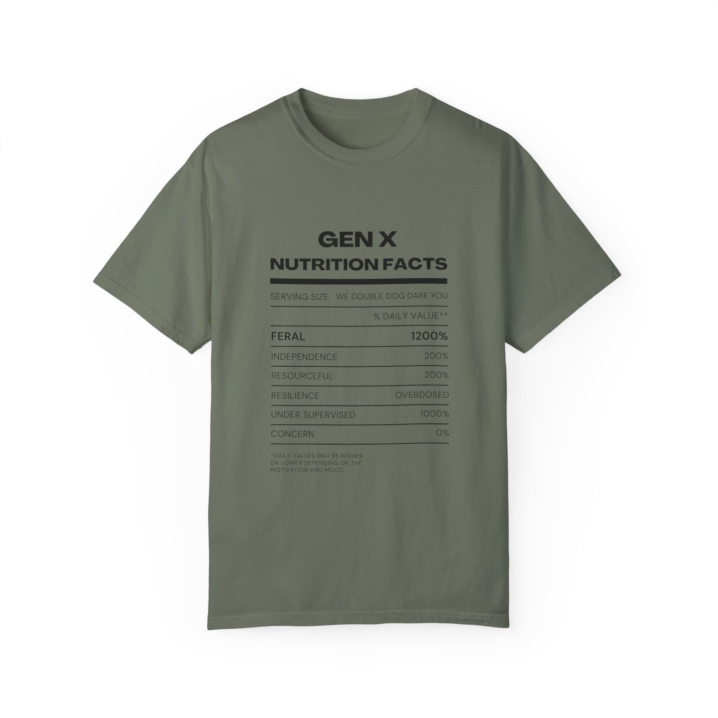 Gen X Nutritional Facts tee