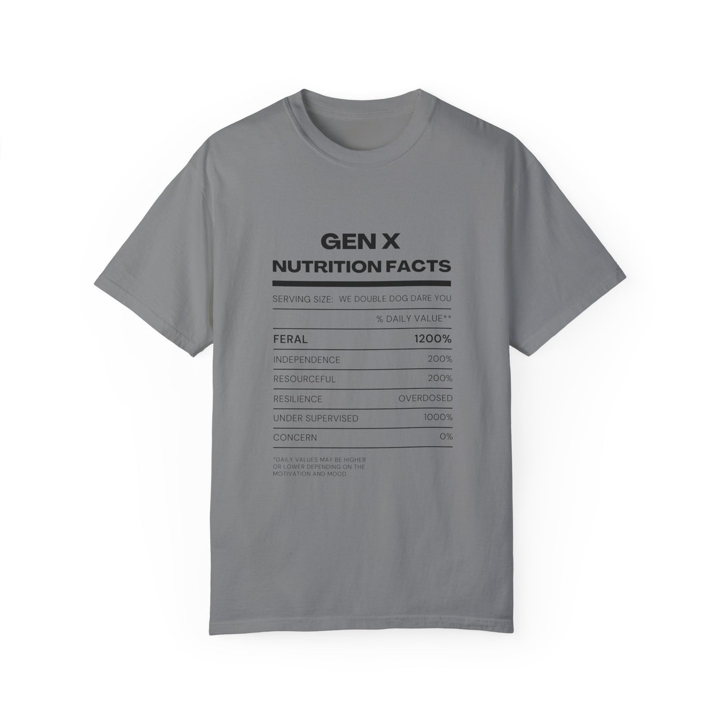Gen X Nutritional Facts tee
