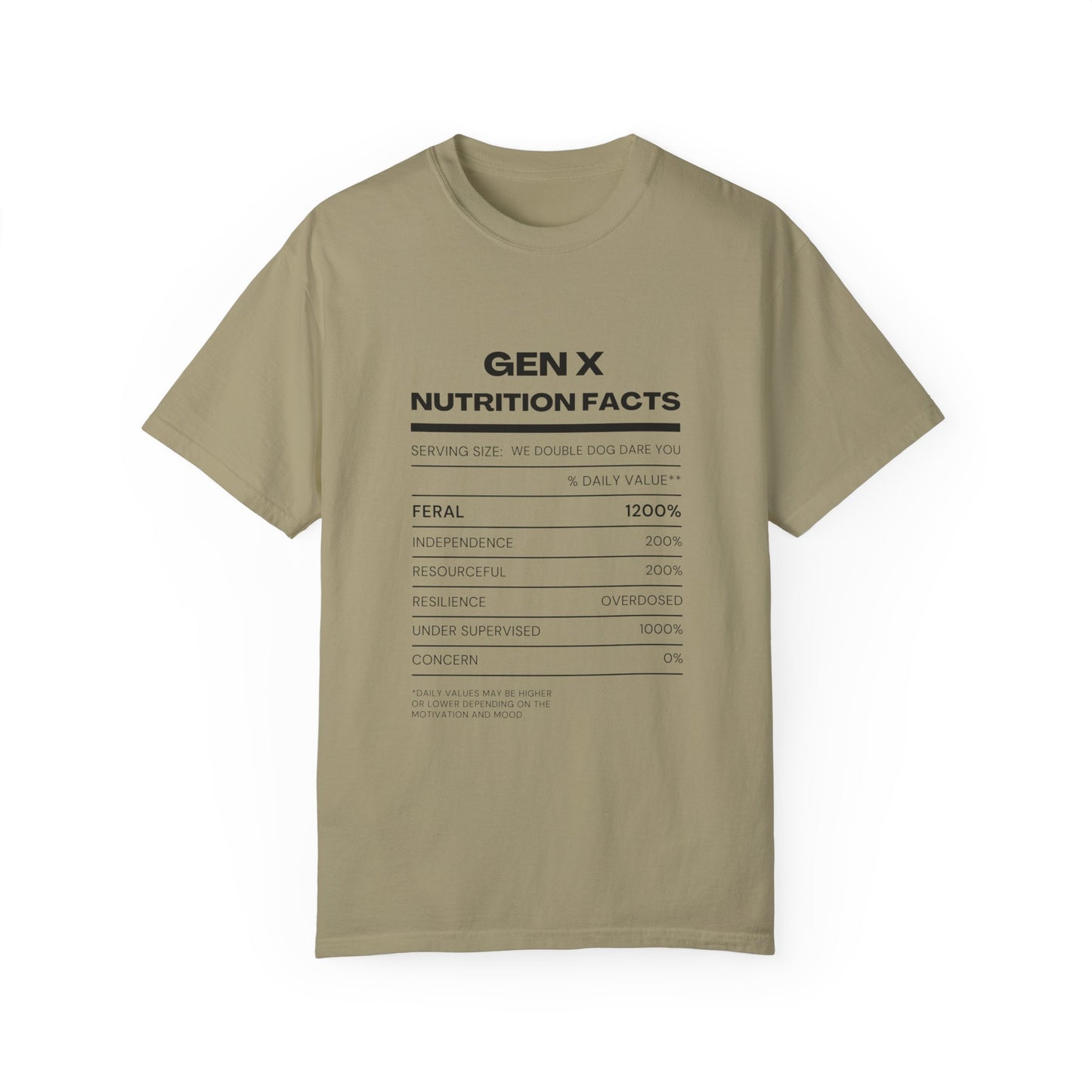 Gen X Nutritional Facts tee