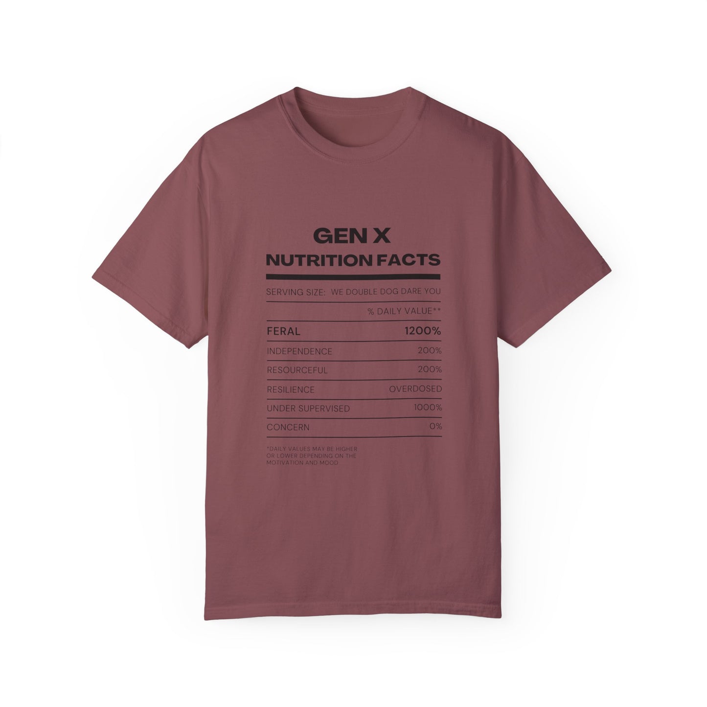 Gen X Nutritional Facts tee