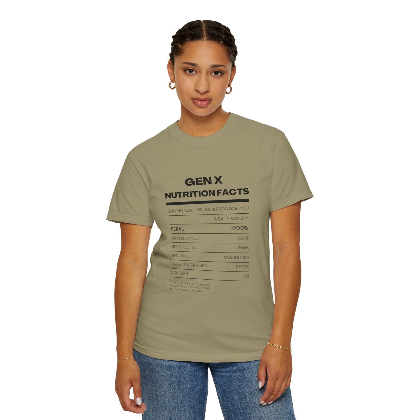 Gen X Nutritional Facts tee