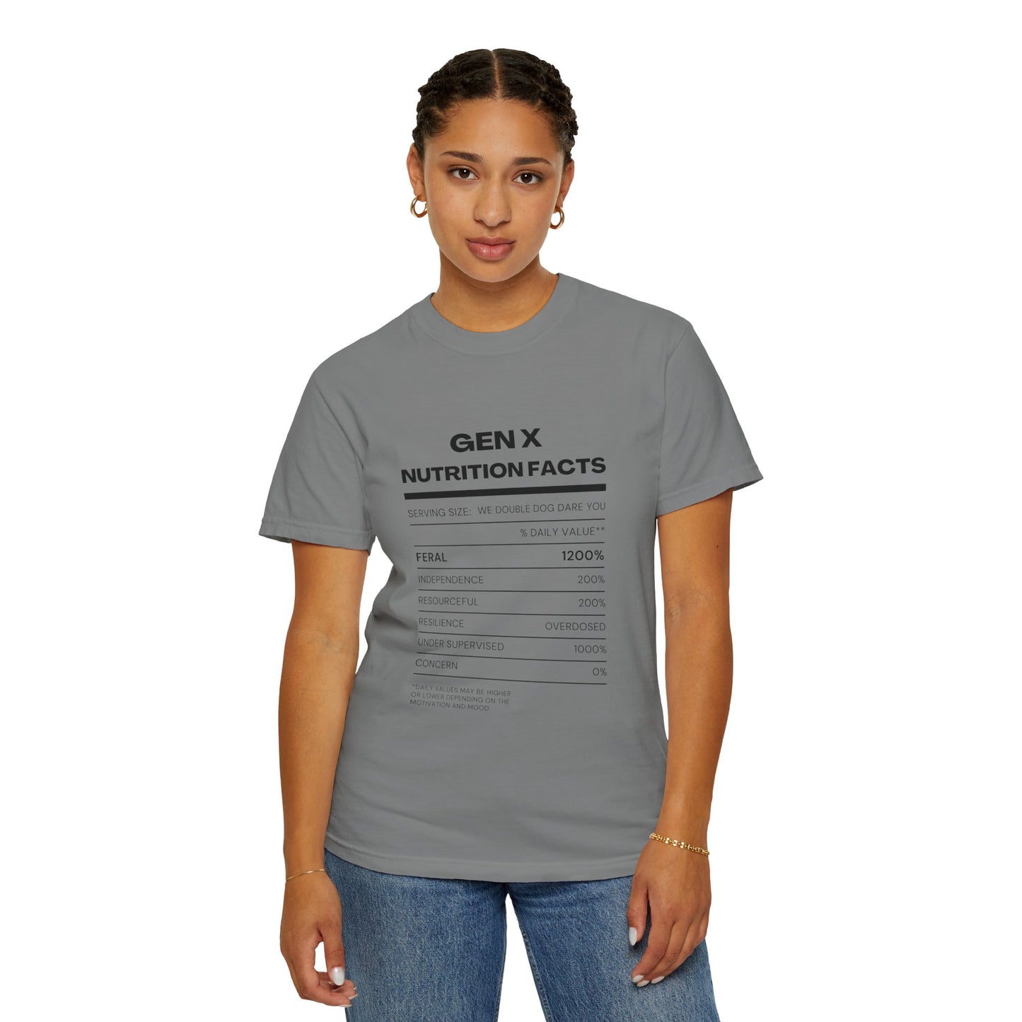Gen X Nutritional Facts tee