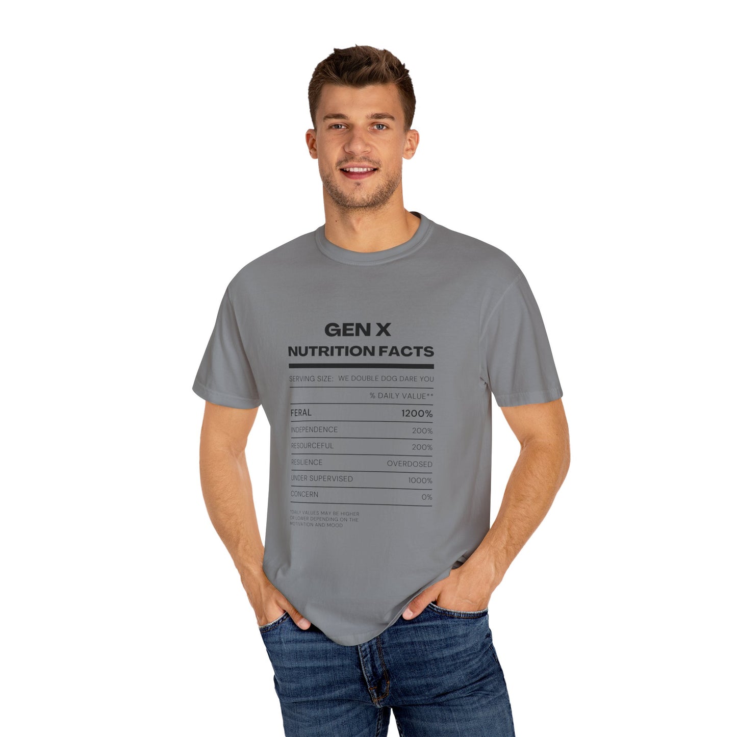 Gen X Nutritional Facts tee