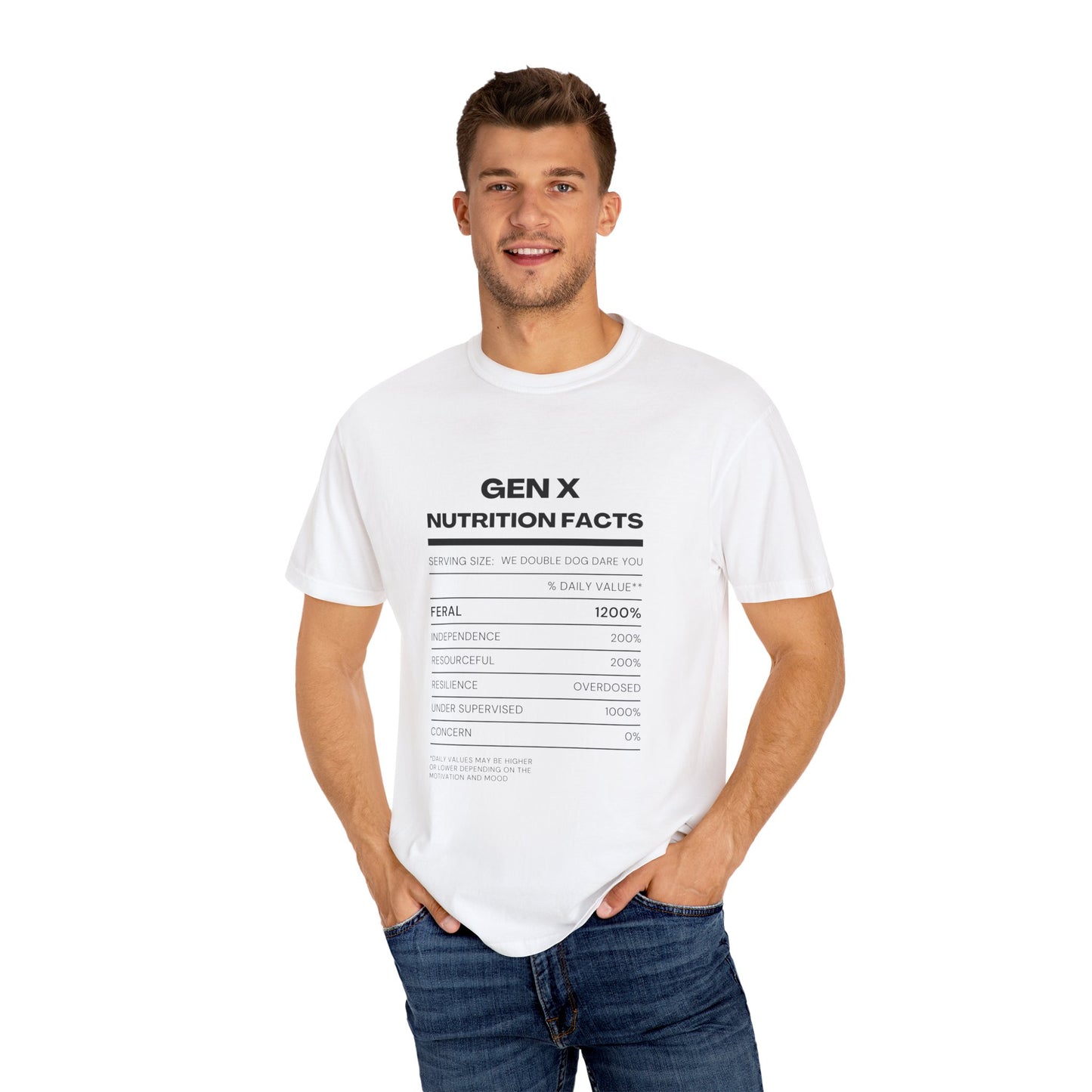 Gen X Nutritional Facts tee
