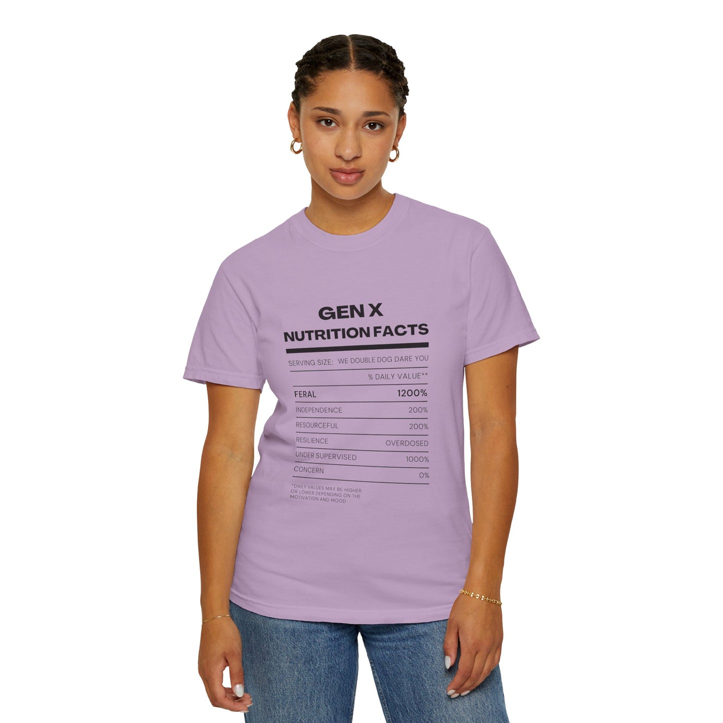 Gen X Nutritional Facts tee