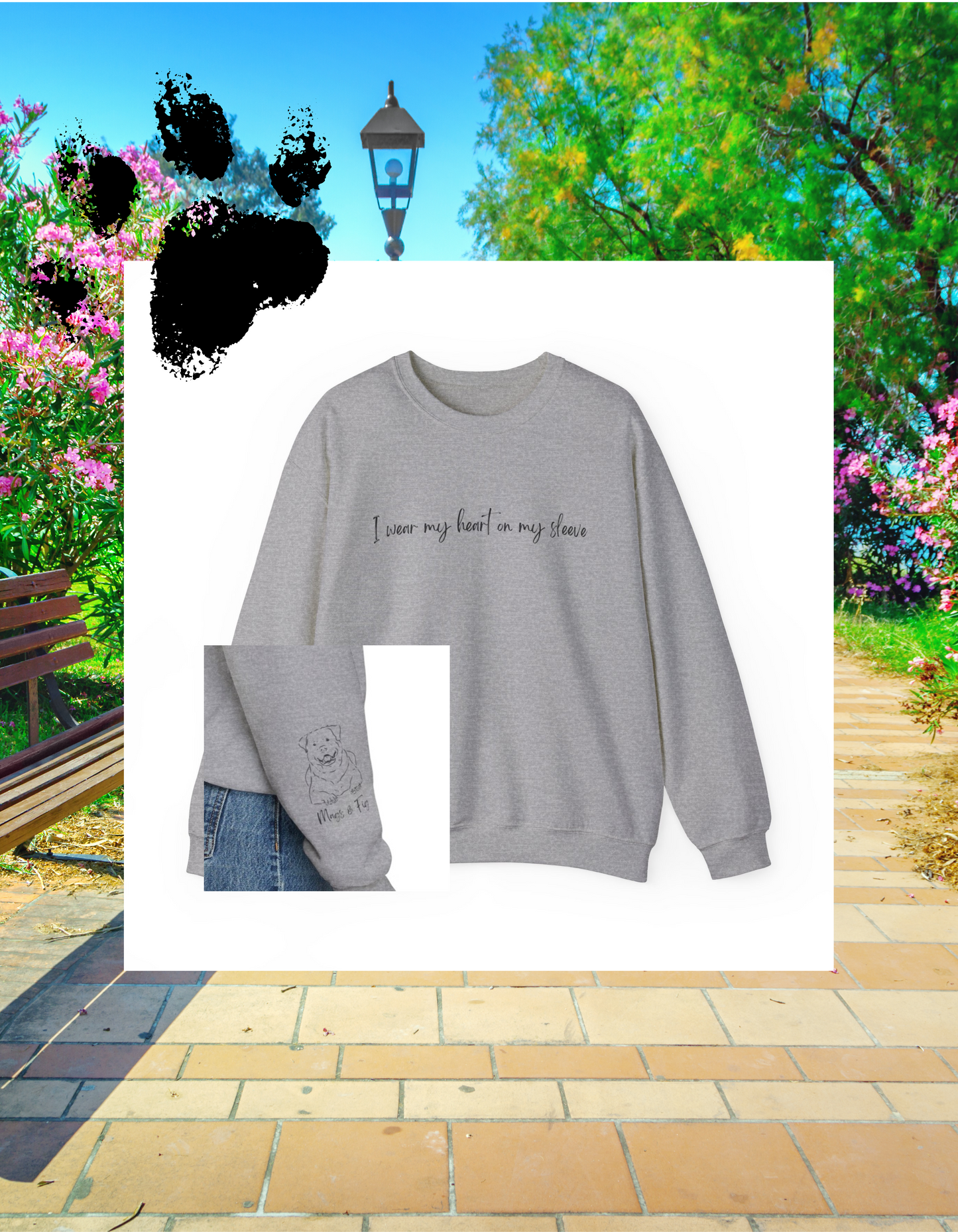 Personalized Heart on Sleeve Rottweiler Crewneck Sweatshirt